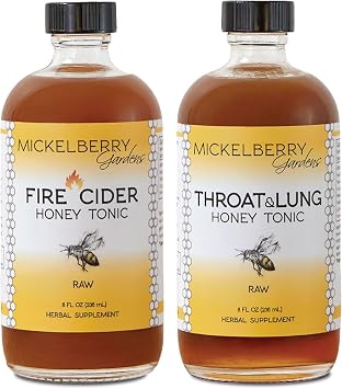 Mickelberry Gardens Fire Cider Honey Tonic 8oz + Throat & Lung Tonic 8oz