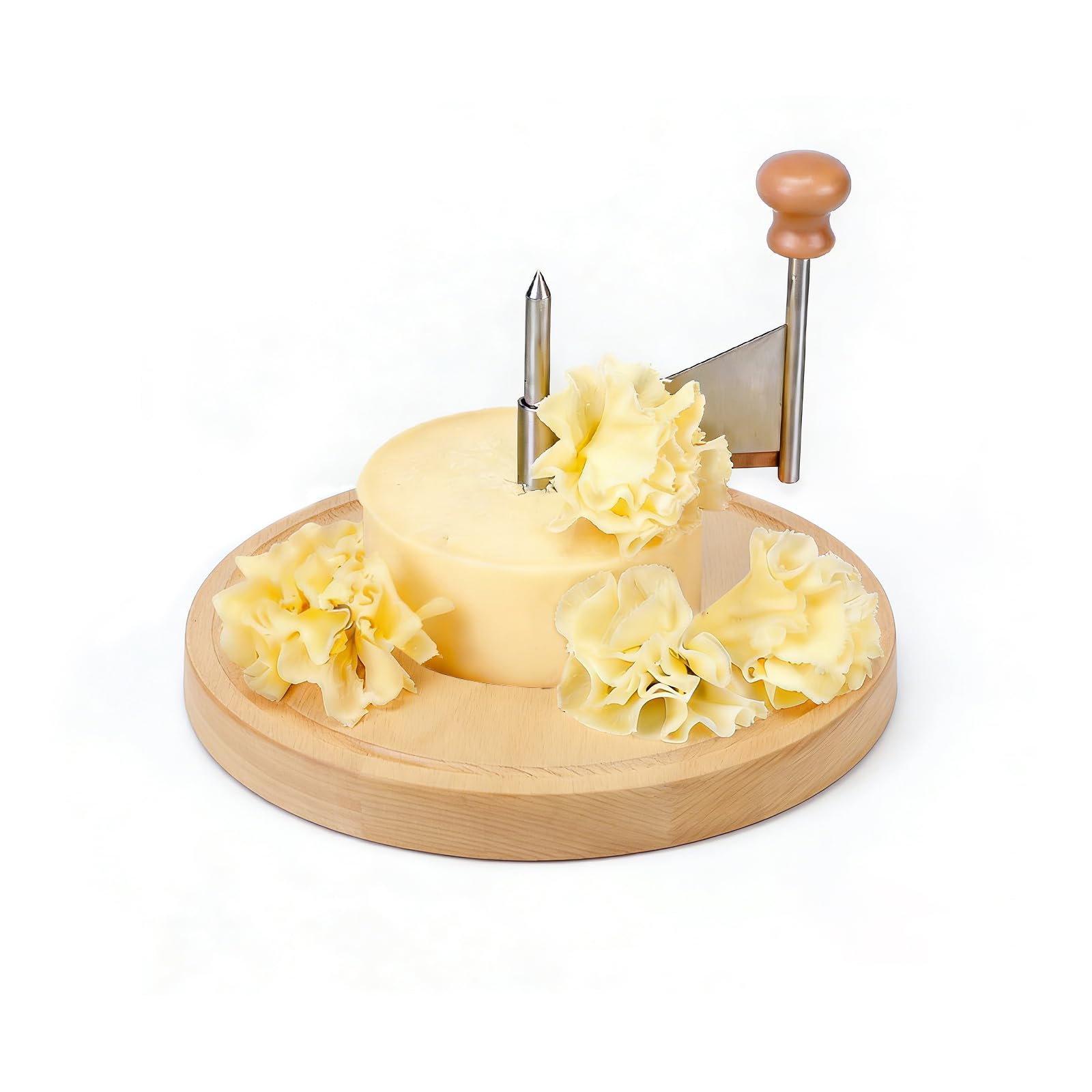Cheese Curler, Cheese Shaver Wheel for TêTe De Moine and Chocolate, Sharp Blade to Create Beautiful Rose, Wood Base, Suitable for Restaurants, Cafes, and Dessert Shops, Home