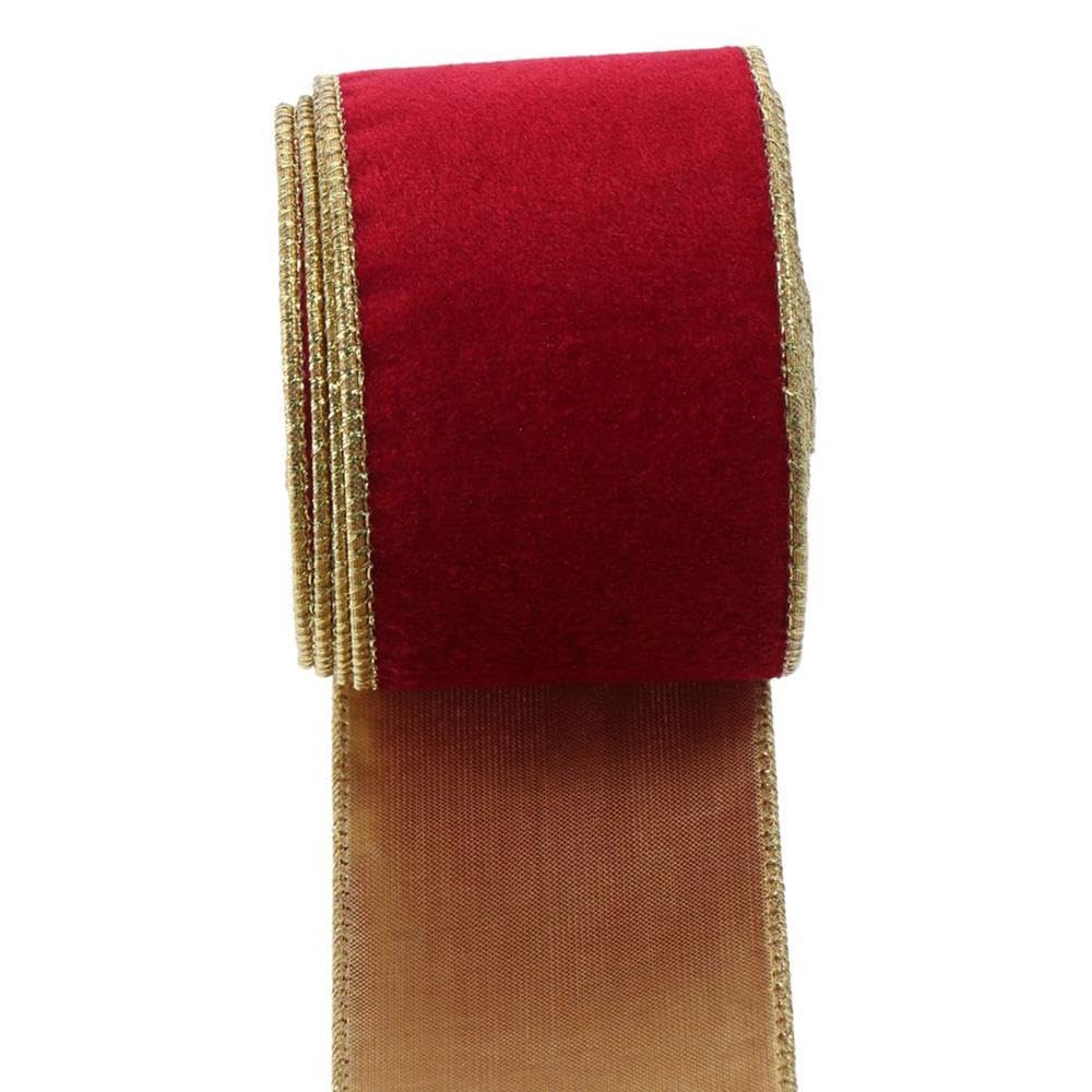 9,1 m langes Geschenkband mit goldenem Rand, 6,3 cm breit, rotes Drahtband, grünes Geschenkband for Heimwerkerarbeiten(Red)