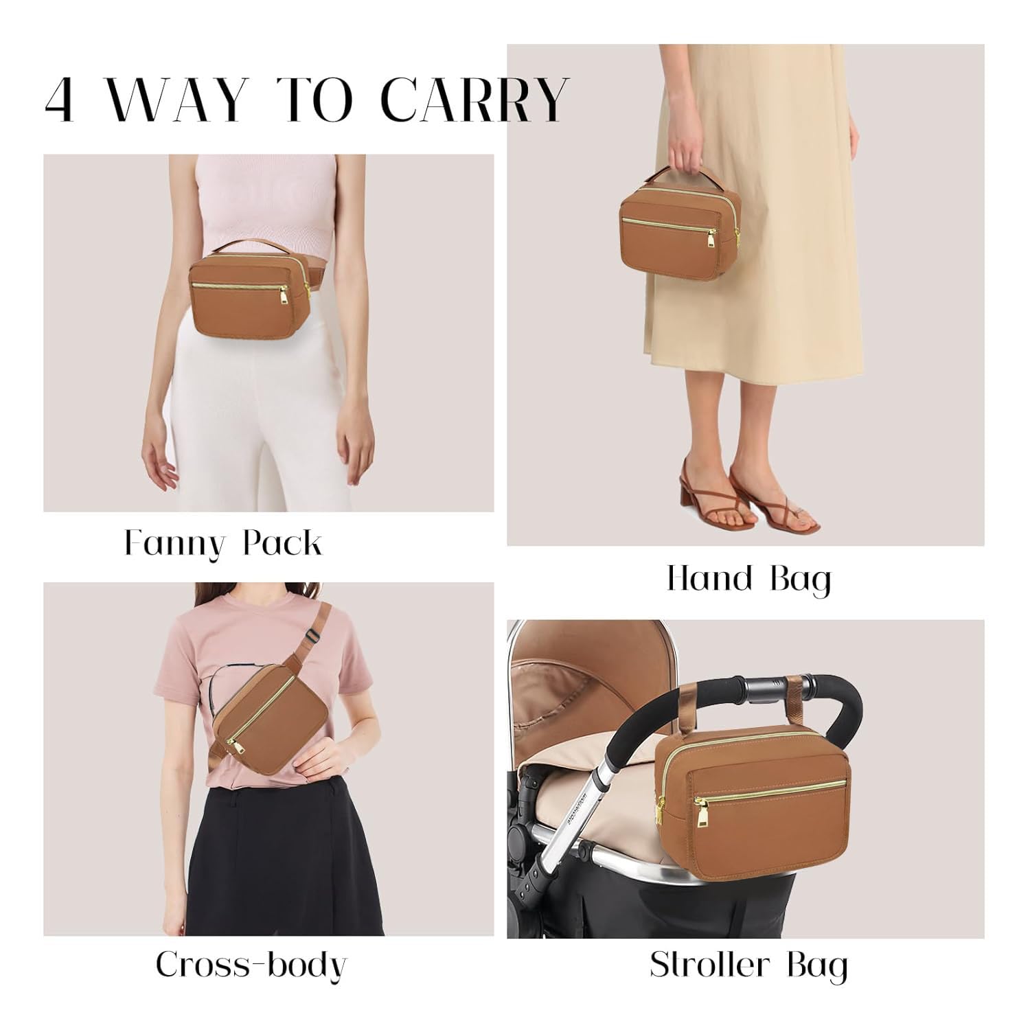 printe Kleine Wickeltasche mit tragbarer Wickelunterlage, Crossbody-Tasche für Damen, mit Feuchttüchertasche für Reisen, Kinderwagen-Windel, lustiger Rucksack, Braun