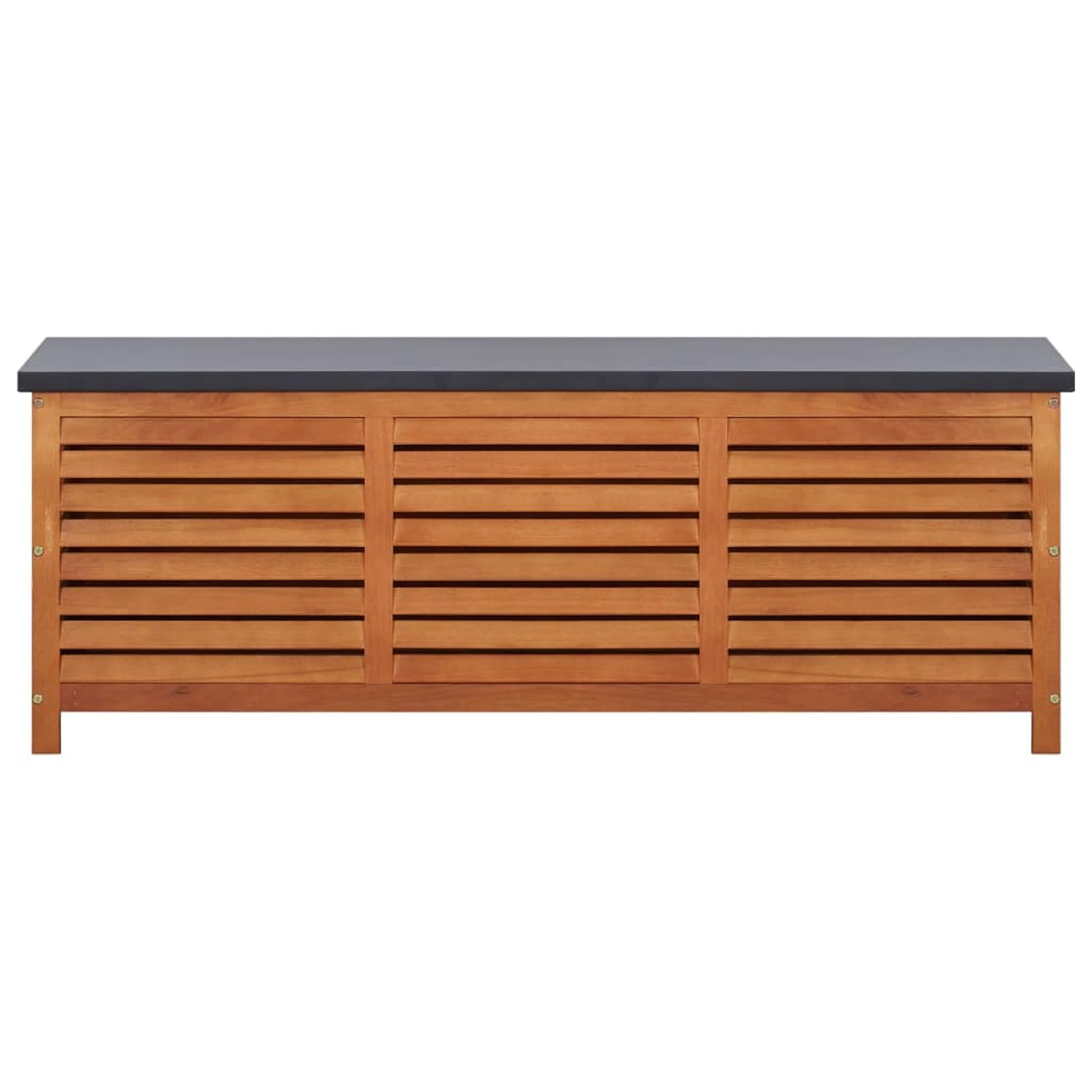 Gartenbank 150 x 50 x 55 cm aus Eukalyptus-Massivholz, Sitzbank aus Tannenholz, Truhe für den Außenbereich mit rutschfesten Füßen