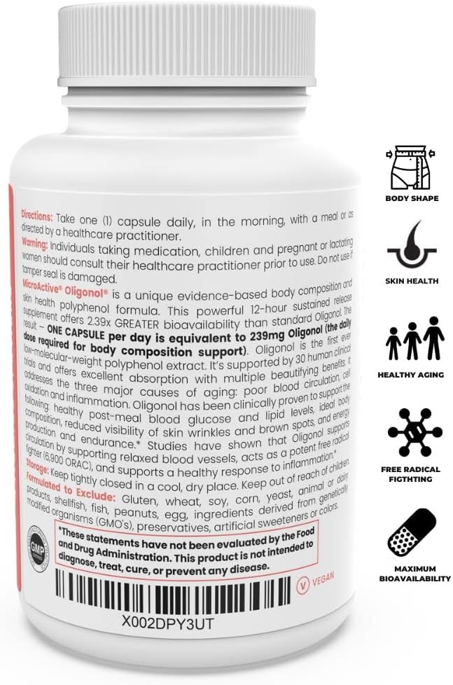 Pure TheraPro Rx MicroActive Oligonol | Clinically Proven Polyphenol Supplement to Support Body Composition & Healthy Skin | 2x More bioAvailable | 2 Month Supply | Non-GMO & Vegan (60 Vegan Capsules)