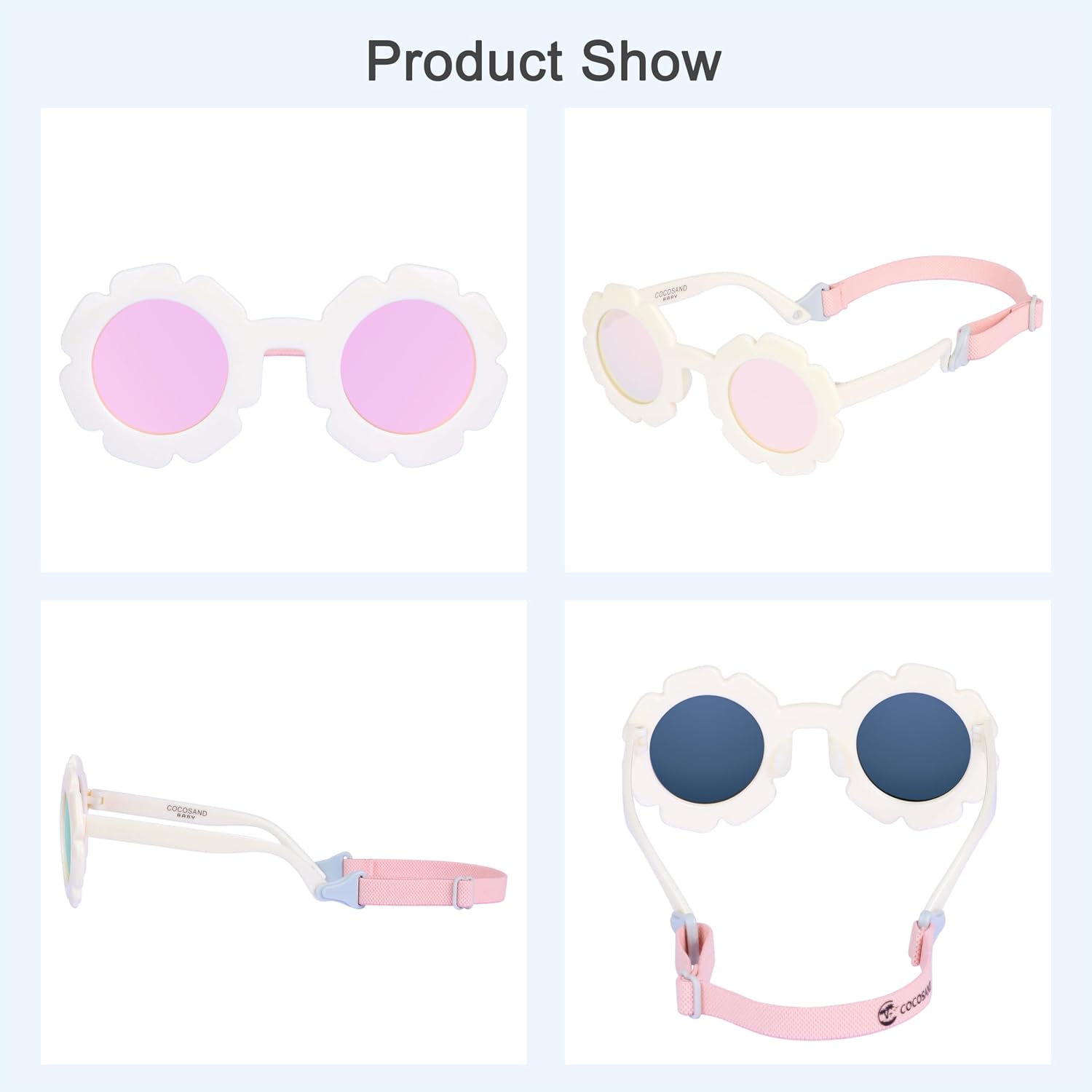 COCOSAND Toddler Sunglasses with Strap Polarized Lens Retro Flexible Flower Frame for Baby Kids Boys Girls Age 3-24 Months