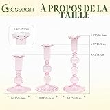 Glasseam Porte-Bougies en Verre Rose : Set De 3 Porte-Bougies Bougeoirs Modernes pour DéCoration De Salon, Table De FêTe, CheminéE - 5