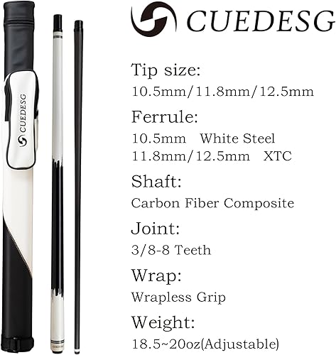 Miniatura 8 de Palo de taco de piscina de fibra de carbono 0.413 in/0.465 in/0.492 in, palo de piscina de baja desviación, palo de taco profesional con estuche