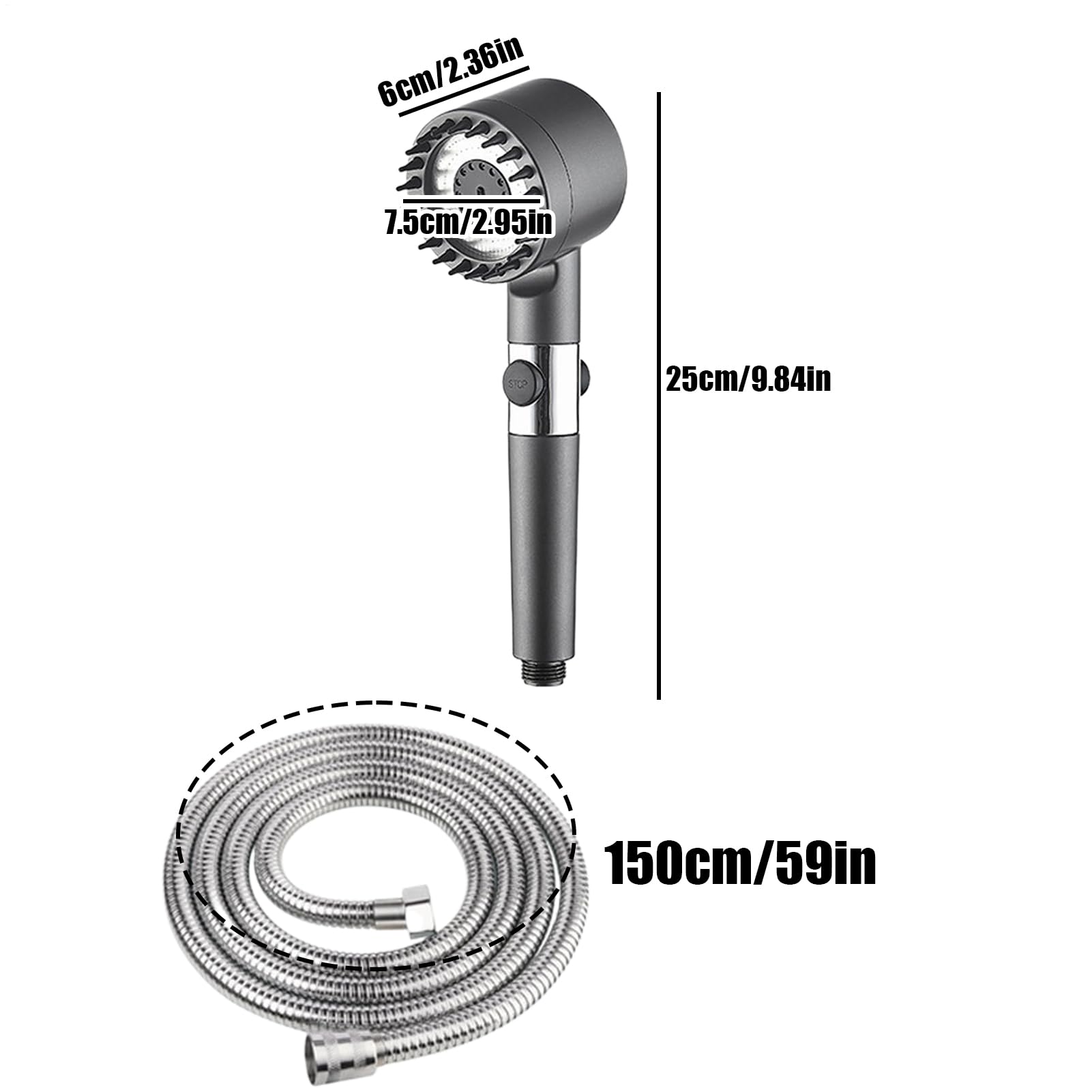 Soffione doccia ad alta pressione, soffione doccia ad alta pressione, 3 modalità di spruzzo, soffione doccia ad alta pressione, massaggio in silicone London, con per tubo