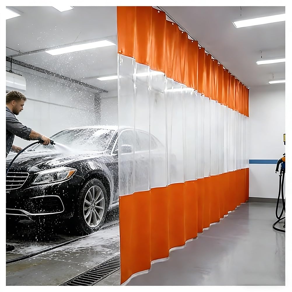 GJMSSMY Industrial Wash Bay Curtains with Eyelets, Garage Divider Curtains, Outdoor Vinyl Curtains for Patio Porch Wash Car Depot(Orange,3x3m/9.8x9.8ft)