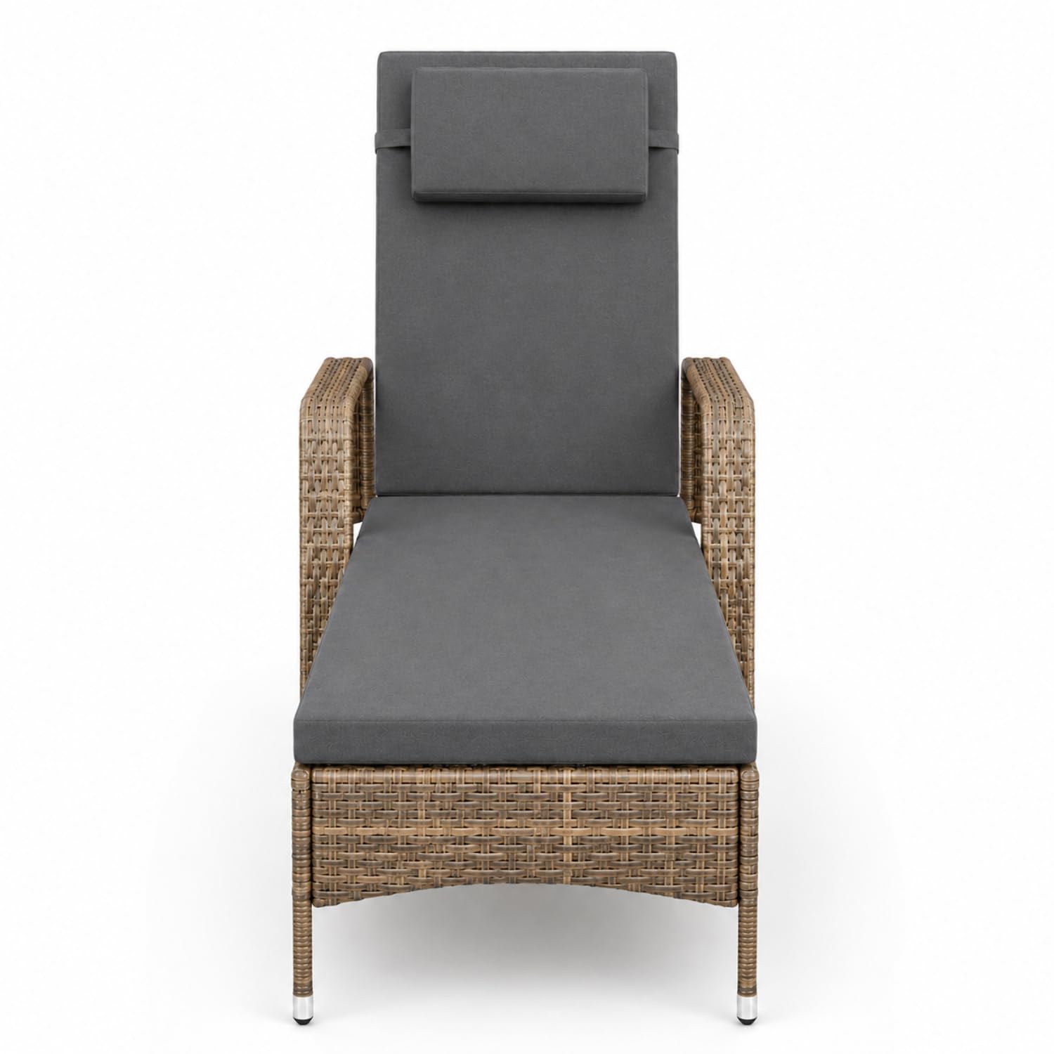 Lettino Prendisole Reclinabile In Polyrattan Con Schienale Regolabile In 6 Posizioni Cuscino Poggiatesta E Ruote Per Giardino Piscina Terrazzo 196 x 72 x 94.5 Cm Marrone Chiaro