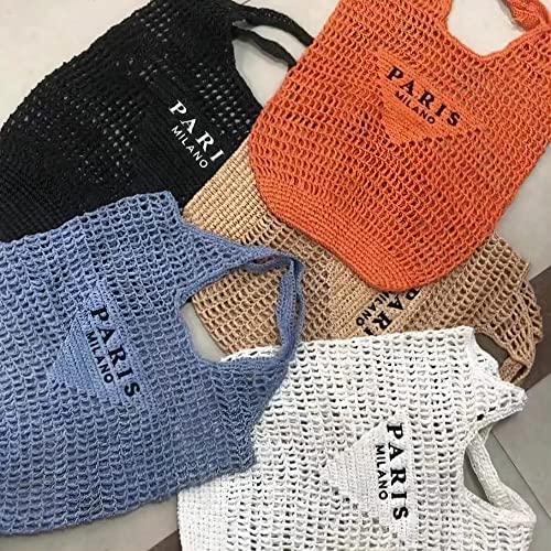 POOOPSSD New Woven Bag, Straw Mesh Tote Bag, Beach, Shoulder Bag, Hobo Women, Foldable Large Capacity, for Holiday, Picnic and Party. (Khaki) - Image 7