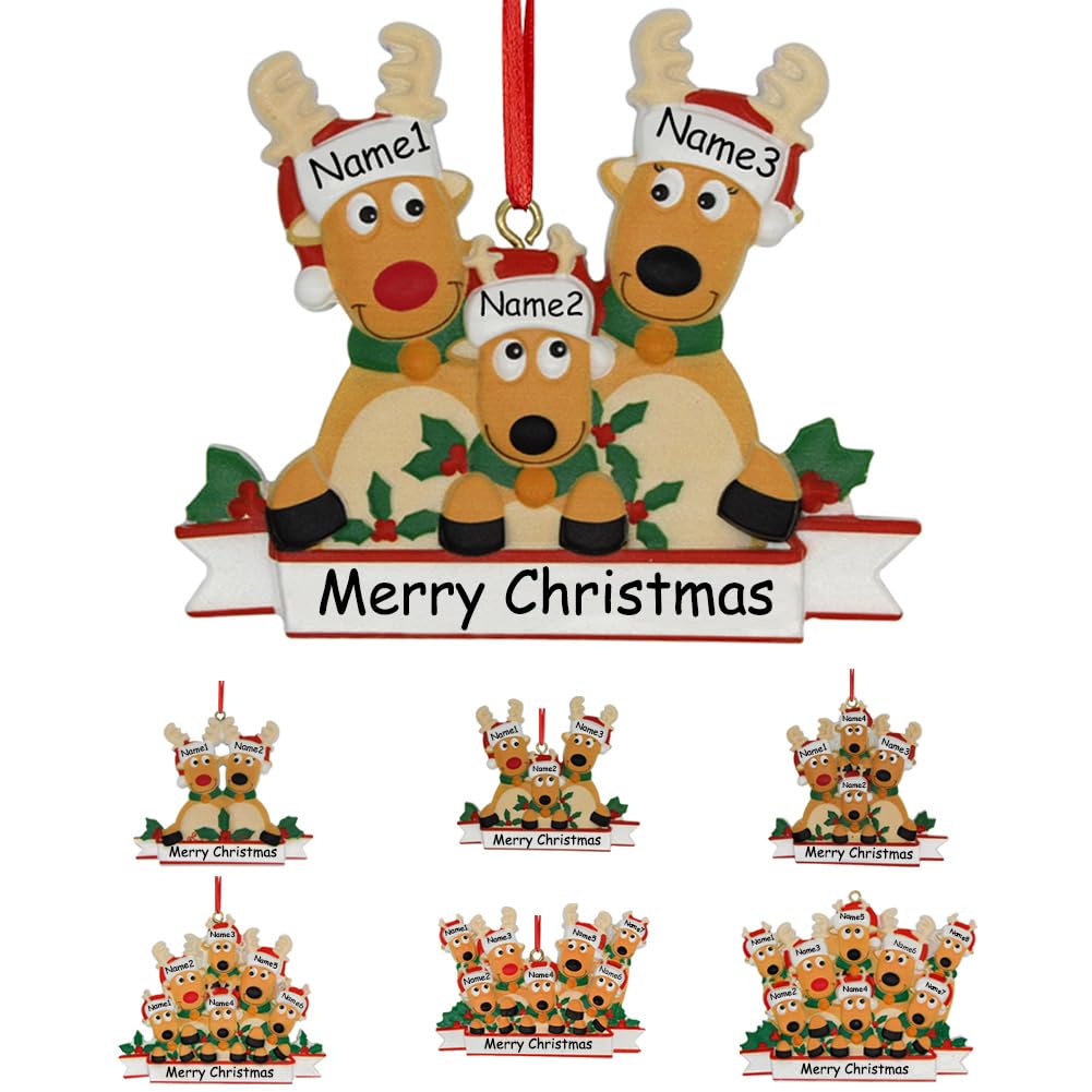 AIFLM Personalized Deer Christmas Ornaments 2024 Custom 2-8 Family Names to Xmas Tree Decoration with Customized Reindeer by Name&Text Personalized Gift for Christmas — image 1