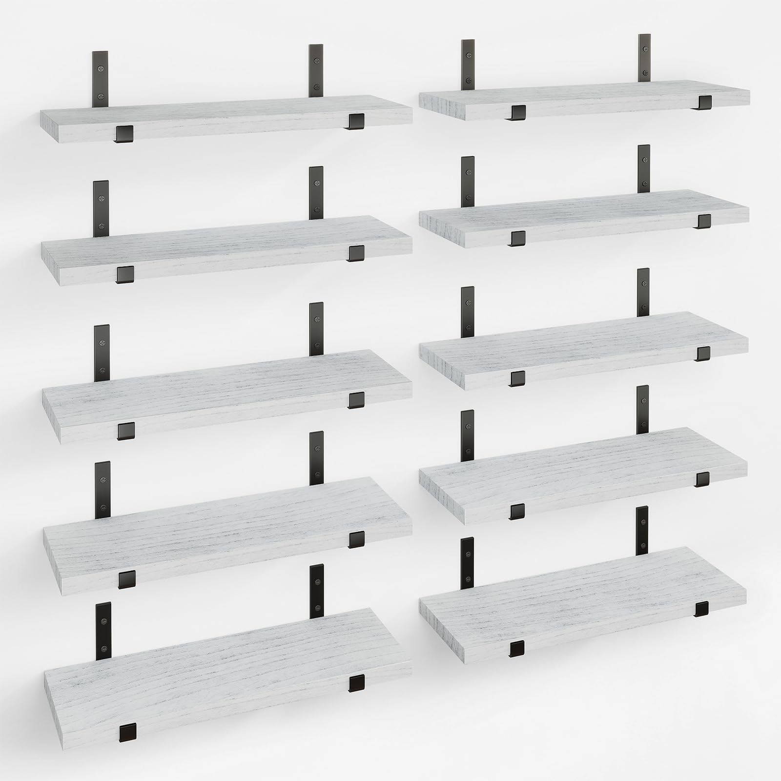 Fixwal Floating Shelves, Set of 10, Rustic Wood Wall Decor, Farmhouse Wall Mounted Shelves for Bedroom, Living Room, Kitchen and Bathroom (Gray White)