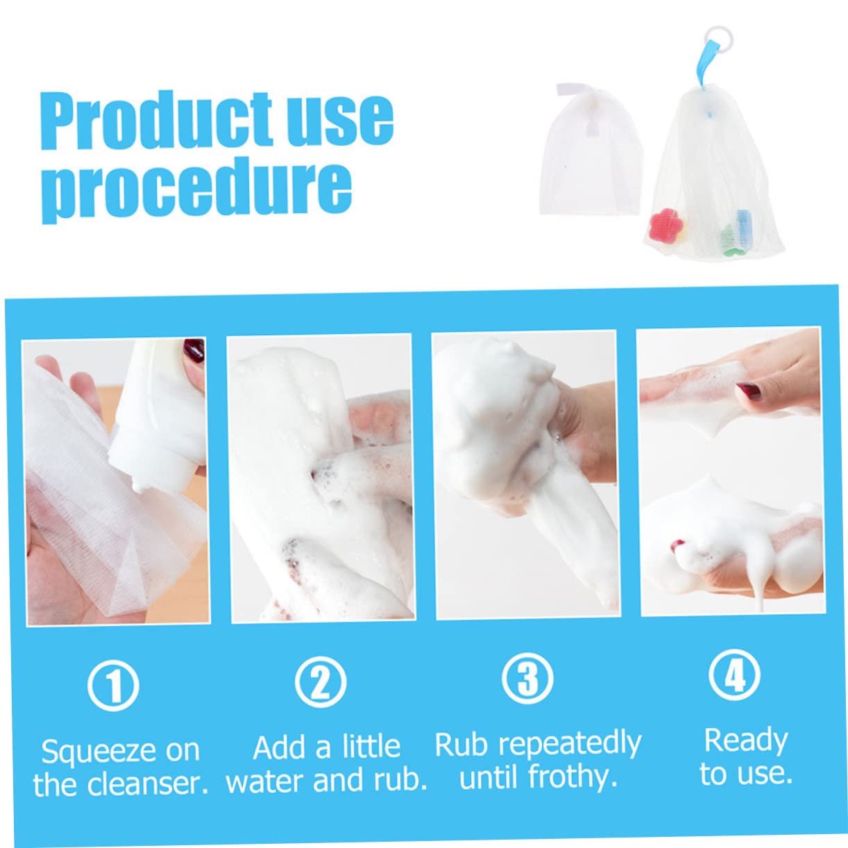 Vaguelly 4 Bolsas de Red Exfoliantes Material Pe, Creación Rápida de Burbujas para Jabón Facial Orificio para Colgar Paquete de 4 Unidades para Uso Doméstico
