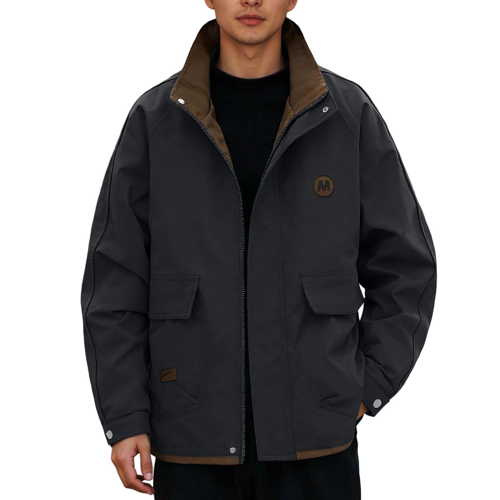 Chubasquero para bicicleta para hombre, ligero, delgado, para exteriores, corte estrecho, chaqueta de invierno, cremallera completa, chaqueta de senderismo, cuello alto, chaqueta deportiva