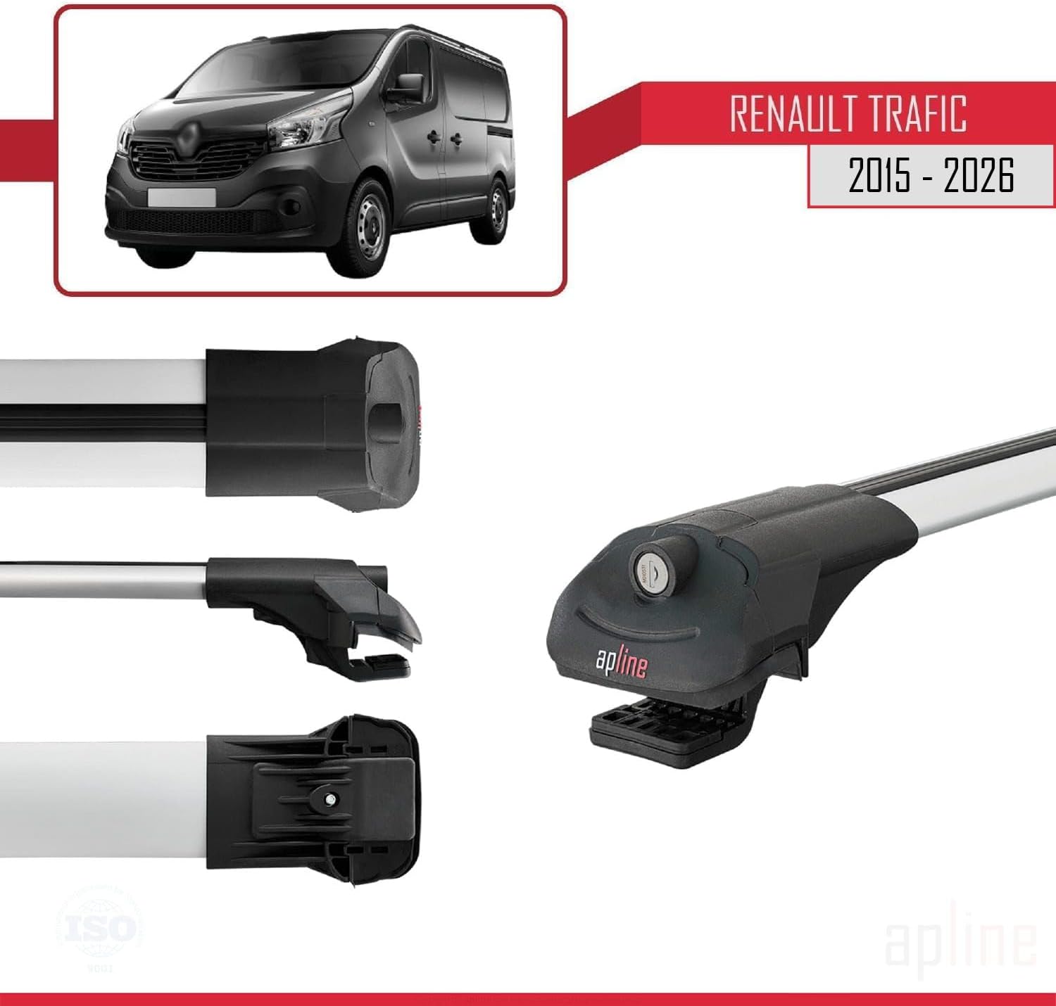 Compatible with Renault Trafic 3 (X82) 2015-2026 ACE-1 Car Roof Rack Cross Bar Grey Aluminium 3 Bars