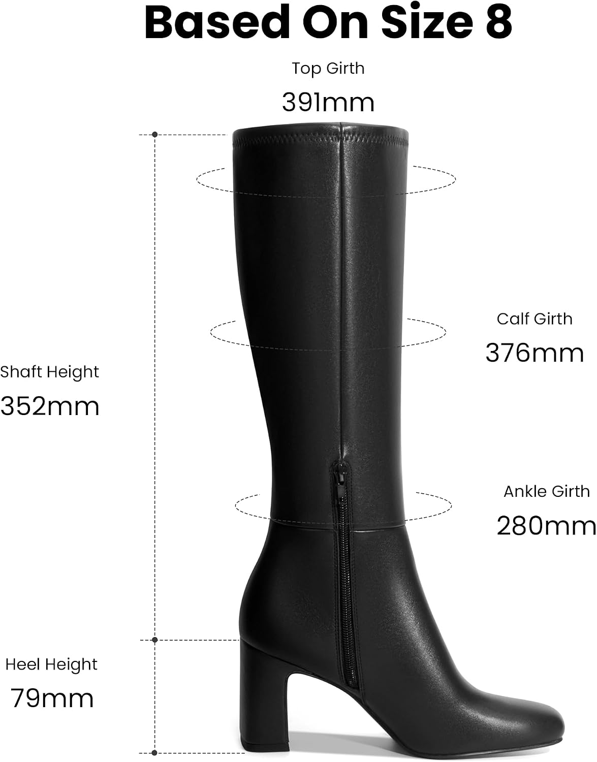 Soesyi Women's Knee High Boots Square Toe Gogo Boot Wide Calf Heel Booties image 4
