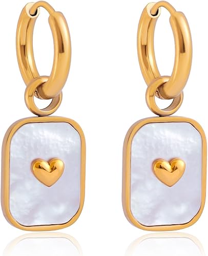 TaYolnFaSo Rectangle Shell Huggie Drop Earring for Women 18k