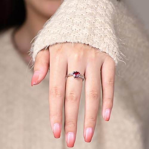Miniatura 3 de ATTA GEMS Anillos de plata de ley para mujer, anillos de rubí rojo para mujeres y niñas, anillos de plata 925, delicado anillo de piedra natal de