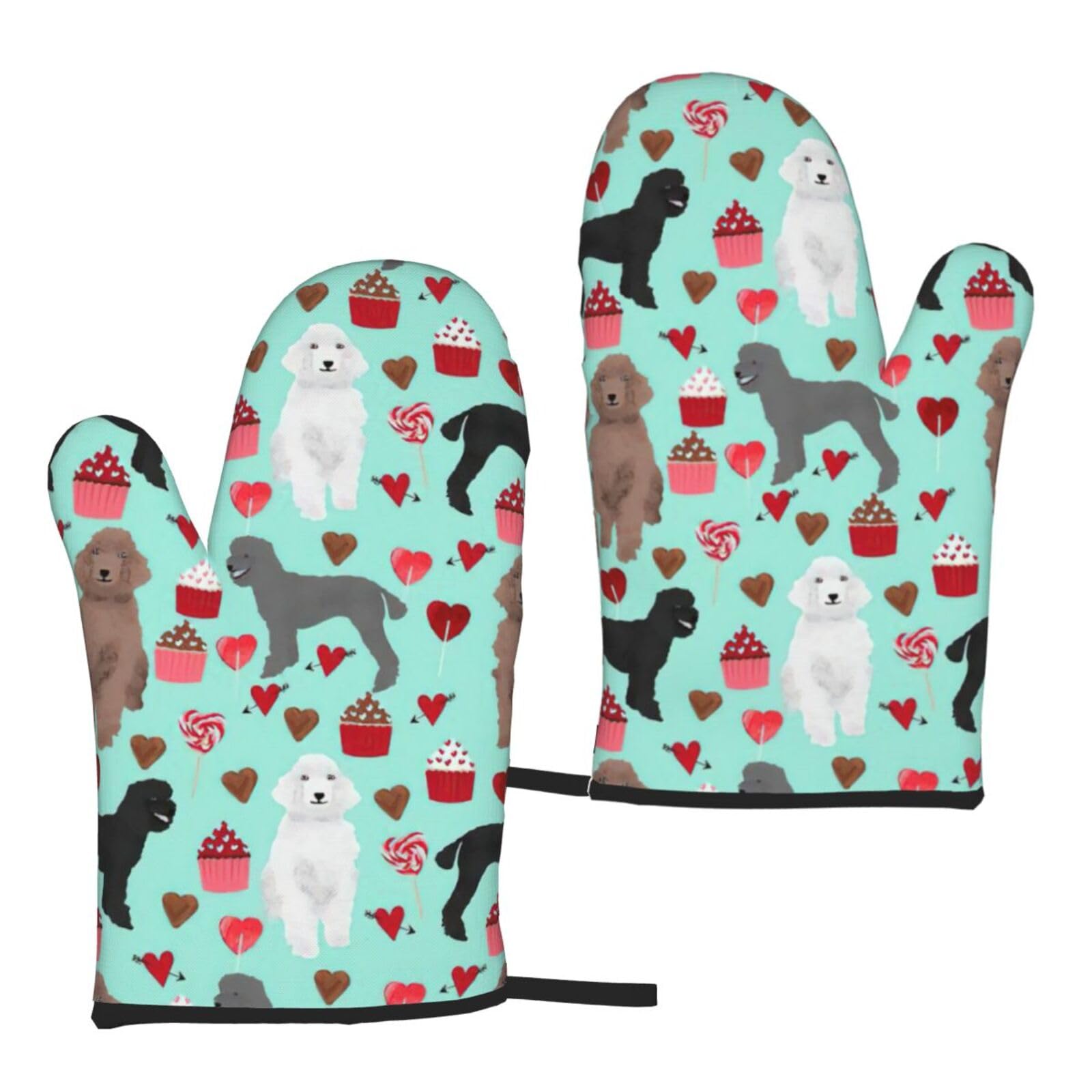 Poodles Dogs Print Women Men Universal Fit Heat Resistant Oven Gloves Cooking Grilling Indoor Outdoor