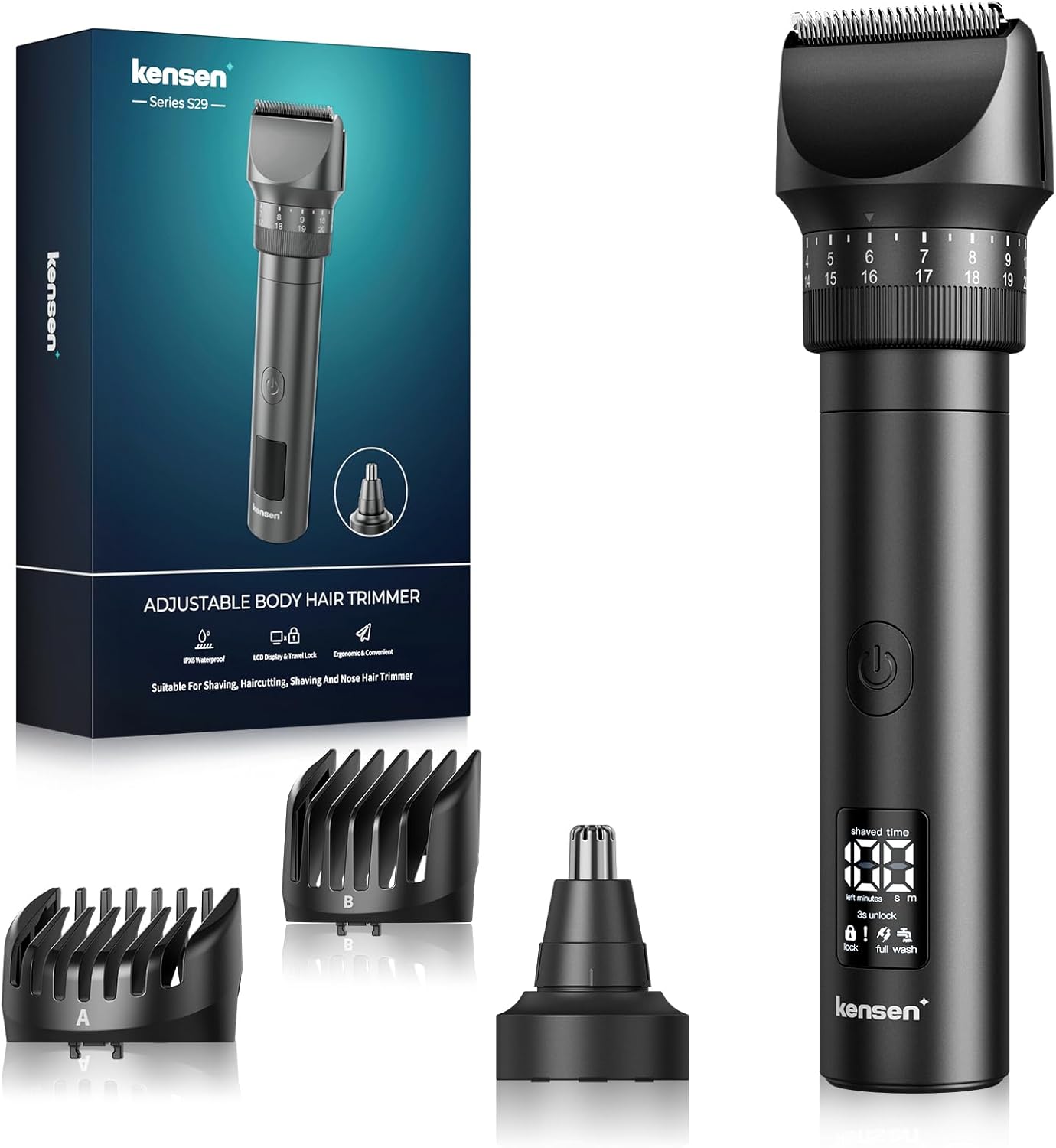 Beard Trimmer for Men – Professional 42 Adjustable Length Settings Hair Clippers, Body Hair Trimmer for Men Precision Shaving Facial Head Nose Trimmers LED Display IPX6 Waterproof Mustache Trimmers