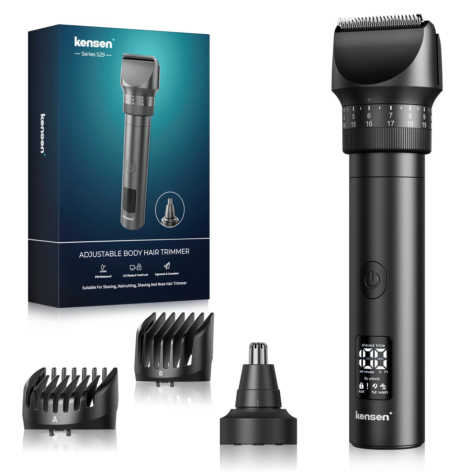 Beard Trimmer for Men - Professional 42 Adjustable Length Settings Hair Clippers, Body Hair Trimmer for Men Precision Shaving Facial Head Nose Trimmers LED Display IPX6 Waterproof Mustache Trimmers