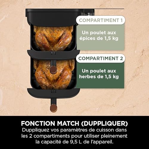 NINJA Double Stack XL Air Fryer 2 Compartiments Verticale, Compact, 4 Niveaux de Cuisson, Capacité de 9,5L, Air Fryer 6-en 1, Pièces Antiadhésives Amovibles Lavables Au Lave-Vaisselle, Noir/Cuivre - 9