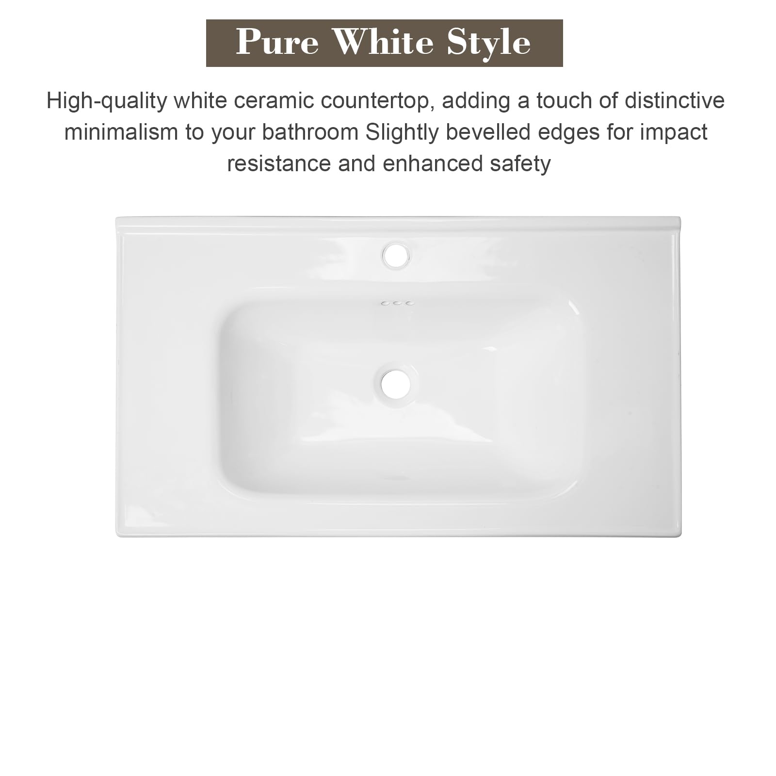 Lavabo empotrable de cerámica de 80 cm con orificio para grifo, rebosadero, uso para baño