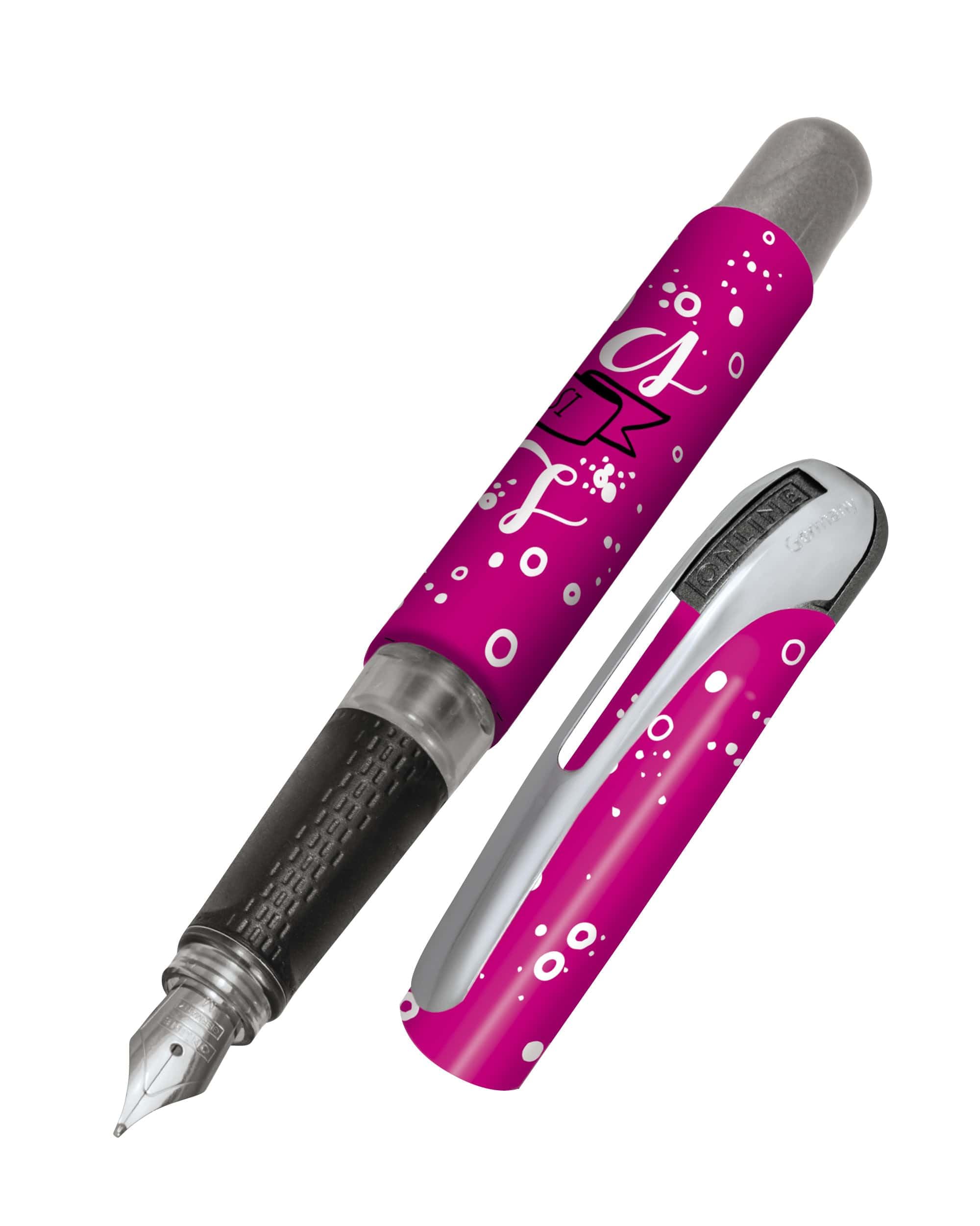 Online College Miracles, inktvulpen voor rechtshandigen, ergonomisch handvat, hoogwaardige iridium-veer, medium, standaard inktpatronen, incl. combinatiepatroon blauw, geschikt voor mensen met een