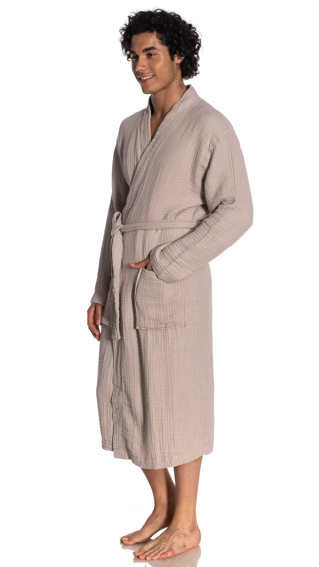 ORMES Muslin Unisex Bathrobe Women & Men, 100% Cotton Kimono Lightweight Robe | Long Robes Soft, Absorbent, Spa robes