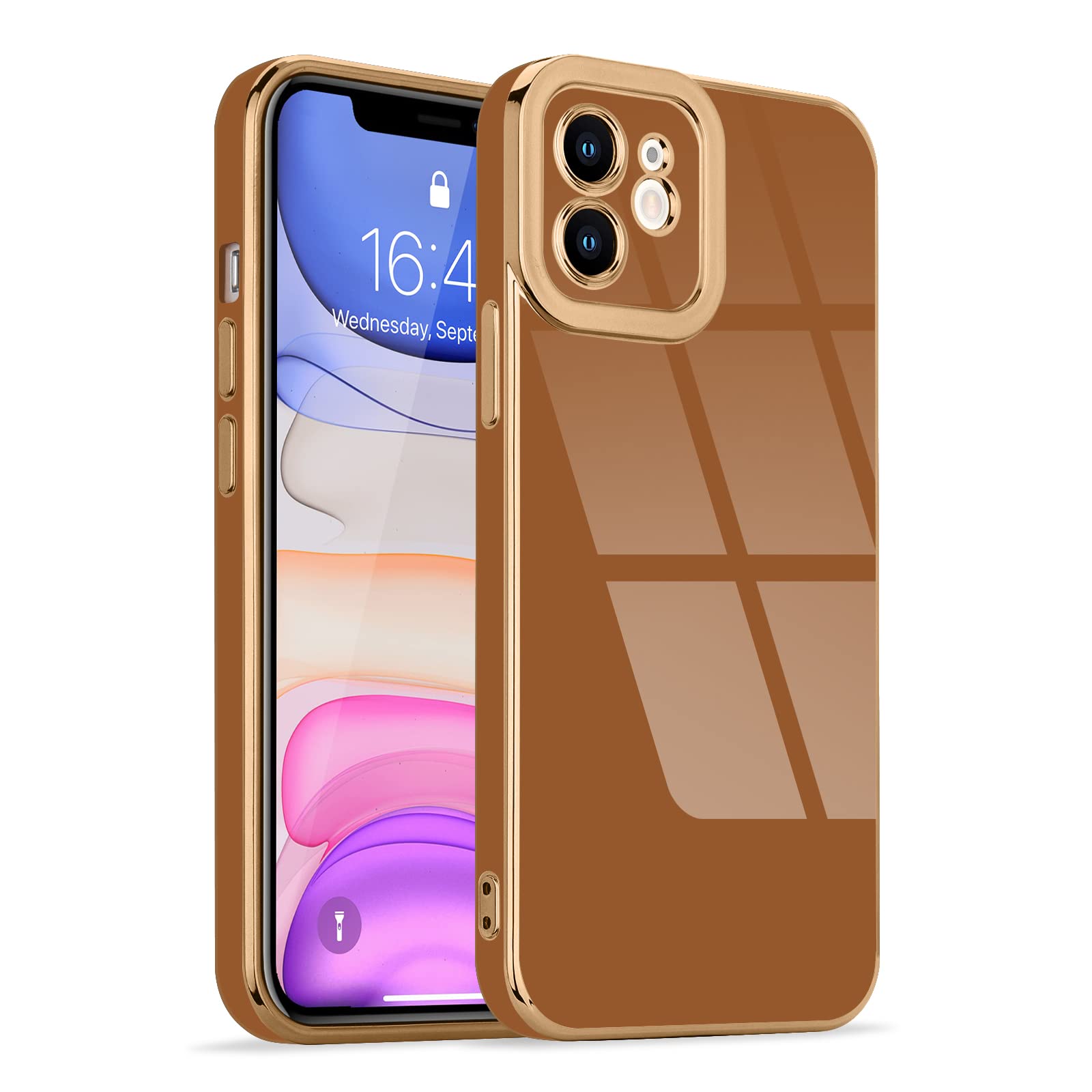 Lafunda Compatible with iPhone 11 Case Cute, Luxury Plating for Women Bling Gold Trim Aesthetic Soft TPU Bumper Girly Cover Full Camera Lens