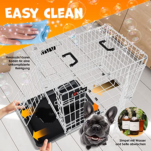 LOVPET® Hundekäfig klappbar Hundetransportkäfig Inkl. Fleecedecke + Napf Hundebox mit 2 Türen Transportkäfig Auto, Tiertransportbox Hundetransportbox mit Bodenschale 122 x 74,5 x 80,5 cm XXL Weiß