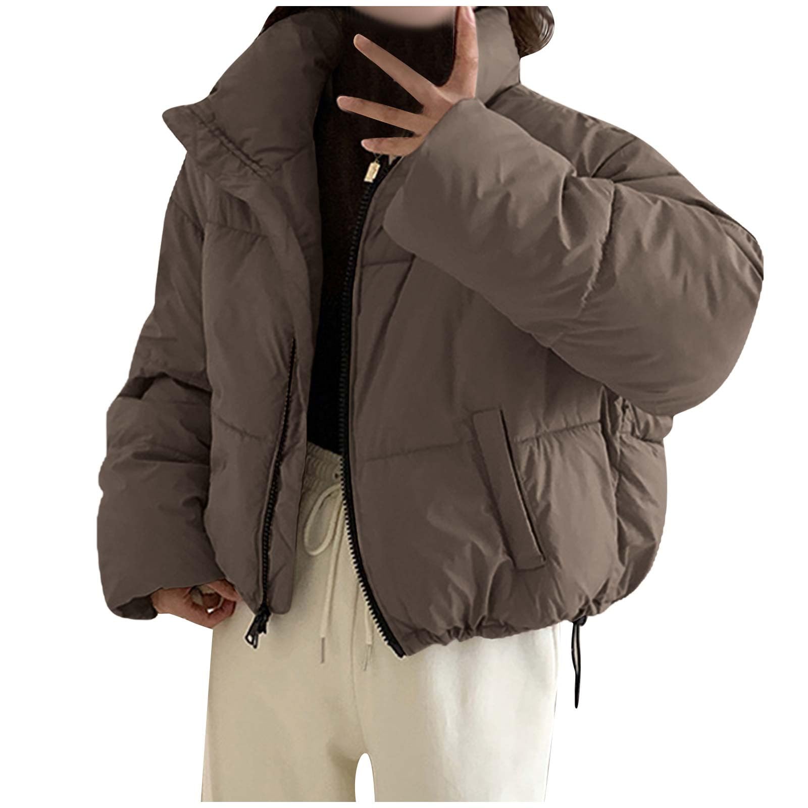 Womens Baggy Fluffy Down Coats Winter Thicken Cotton-Padded Clothes Y2K Teen Girls Cropped Puffer Jacket Thermal Down/UK Size/Teenage Girls Ladies Clothes Army Green
