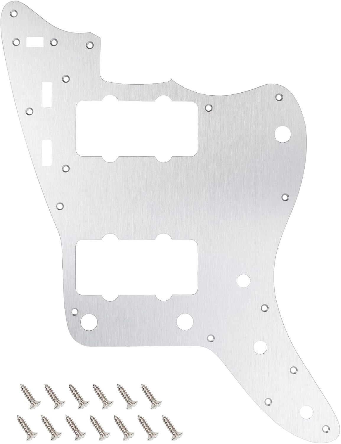 Banworks CNC Processed Aluminum Vintage 60s JM Pickguard 1 Ply 13-Hole Straight Edge Guitar Pickguard Scratch Plate for Fender Ultra Jazzmaster JM Guitars JT/HB-14 Silver