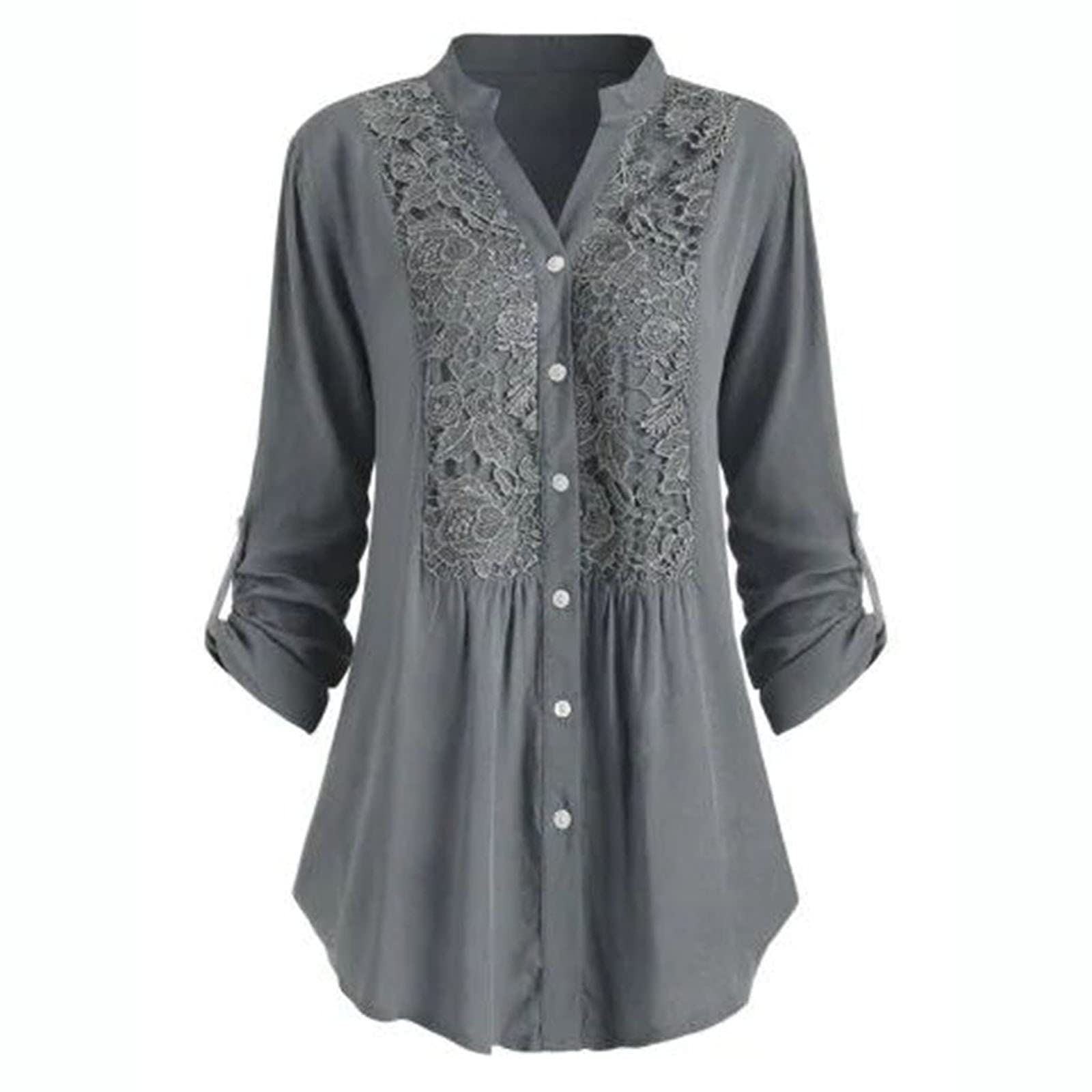 ZEZKT 2023 Blusa Camisa Mujer Elegante Manga Larga Moda Cordón Color sólido Sexy Blusa Cuello en V Camisa Basica Camiseta Slim Fit Primavera Verano Casual Tops T-Shirt Fiesta Elegante Original tee
