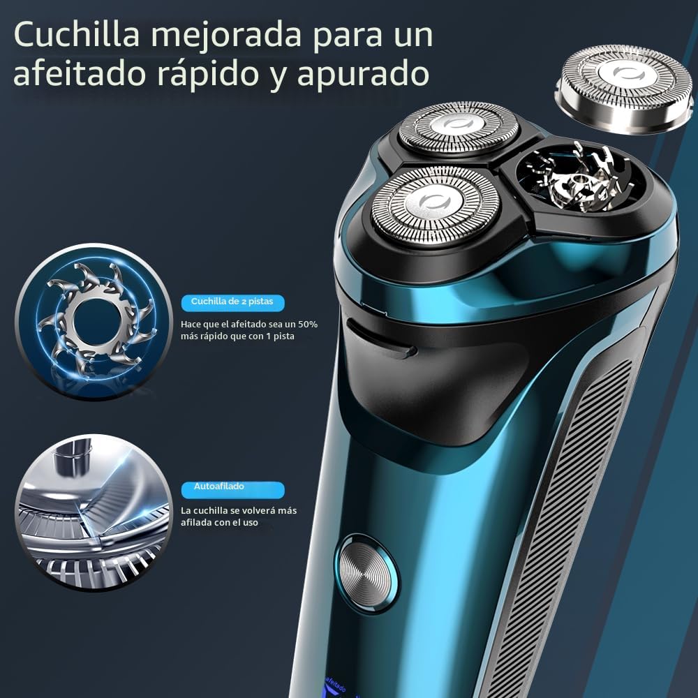 Máquina de Afeitar Barba [2026 New] Afeitadora Eléctrica Hombre con recortadora, Cabezal flexible 360º, 120 min de uso, En Seco y Húmedo, USB-C Recargable, Azul