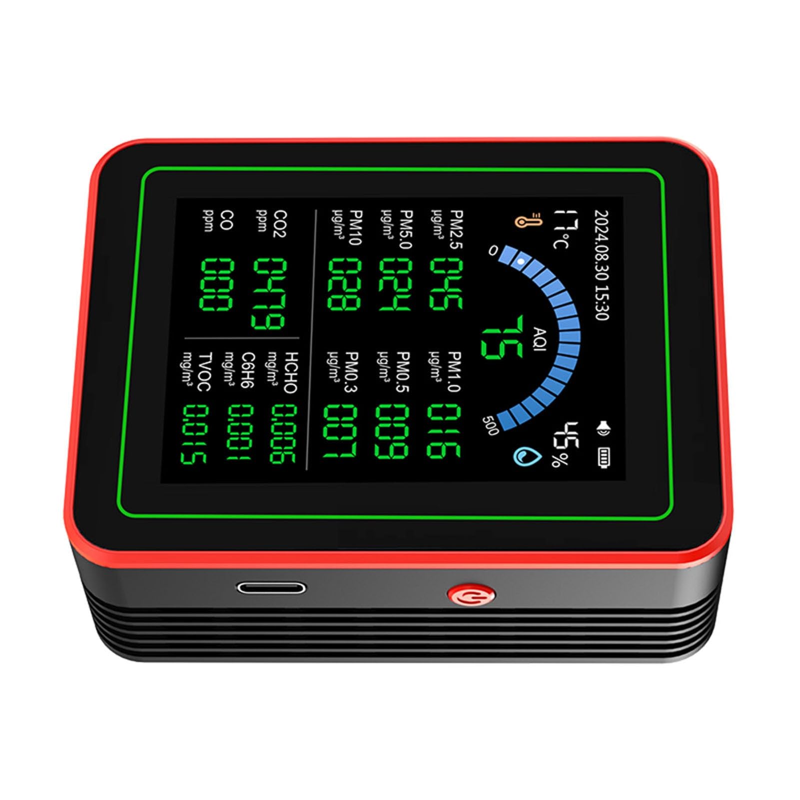 Cocoarm Medidor de Calidad del Aire Monitor Portátil de Calidad del Aire Interior con Sensores Infrarrojos y Semiconductores 18 en 1 CO2 PM2.5 TVOC HCHO Temperatura Humedad para el Hogar Coche Hotel