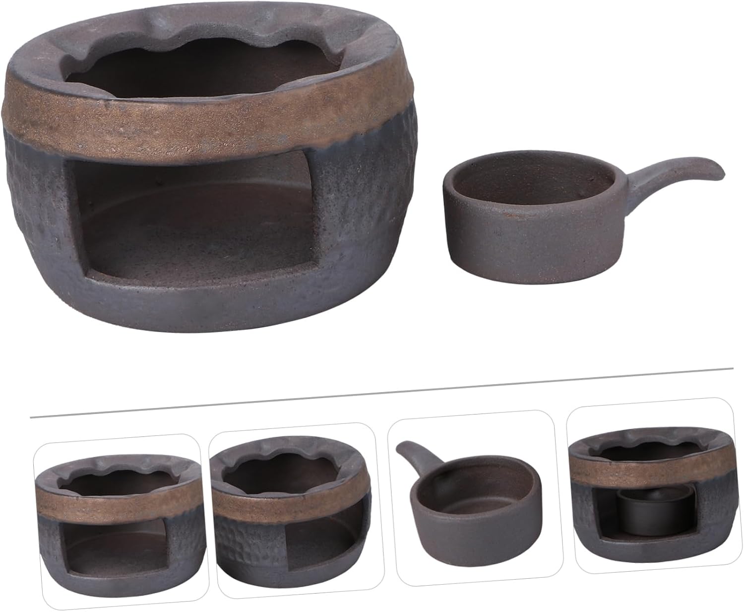VICASKY Ceramic Tea Warmer Retro Handmade Teapot Warmer with Candle Holder Stone Mill Design for Heating Tea Aroma