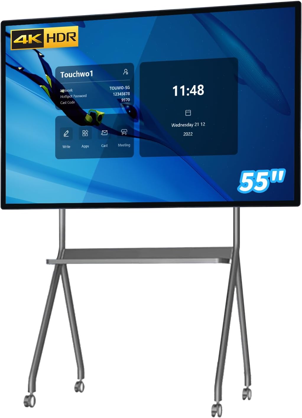 55 inch Touchscreen Monitor Smart Board, 4K Interactive Whiteboard, Android 11 & Windows 10 Pro All-in-One Touchscreen Industrial PC for Office and Classroom