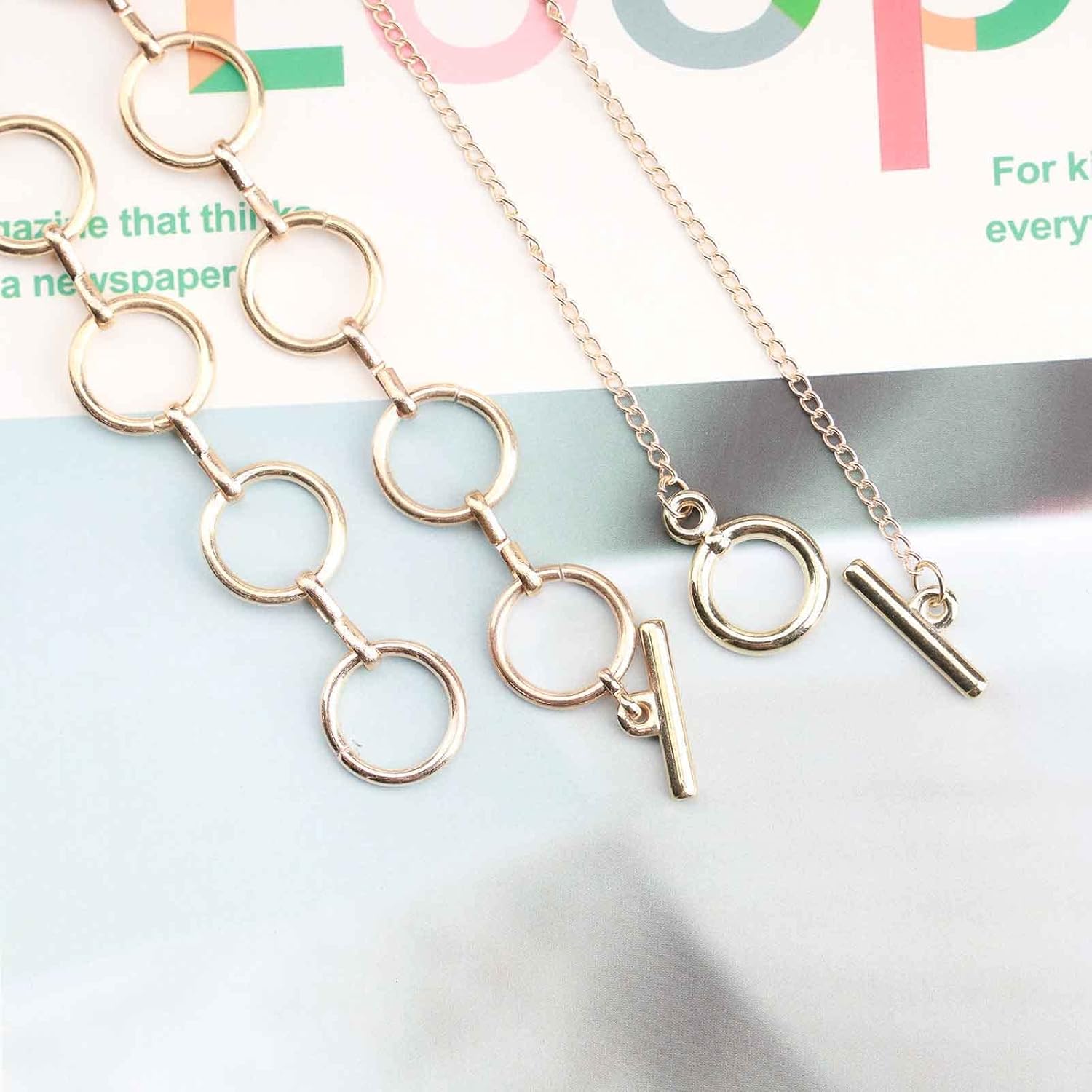 Vintage Layered Circle Necklace Double Interlocking Circle Necklace Round Circular Choker Necklace Gold T Bar Choker Necklace Jewelry for Women - Image 7