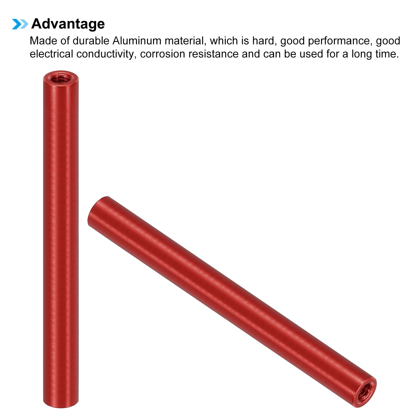 PATIKIL 6pcs M3 Metal Threaded Standoff Spacer Nuts, Round Aluminum Spacers Female Coupling Screws, 1/8" ID x 3/16" OD, Red, (60mm L) - Image 4