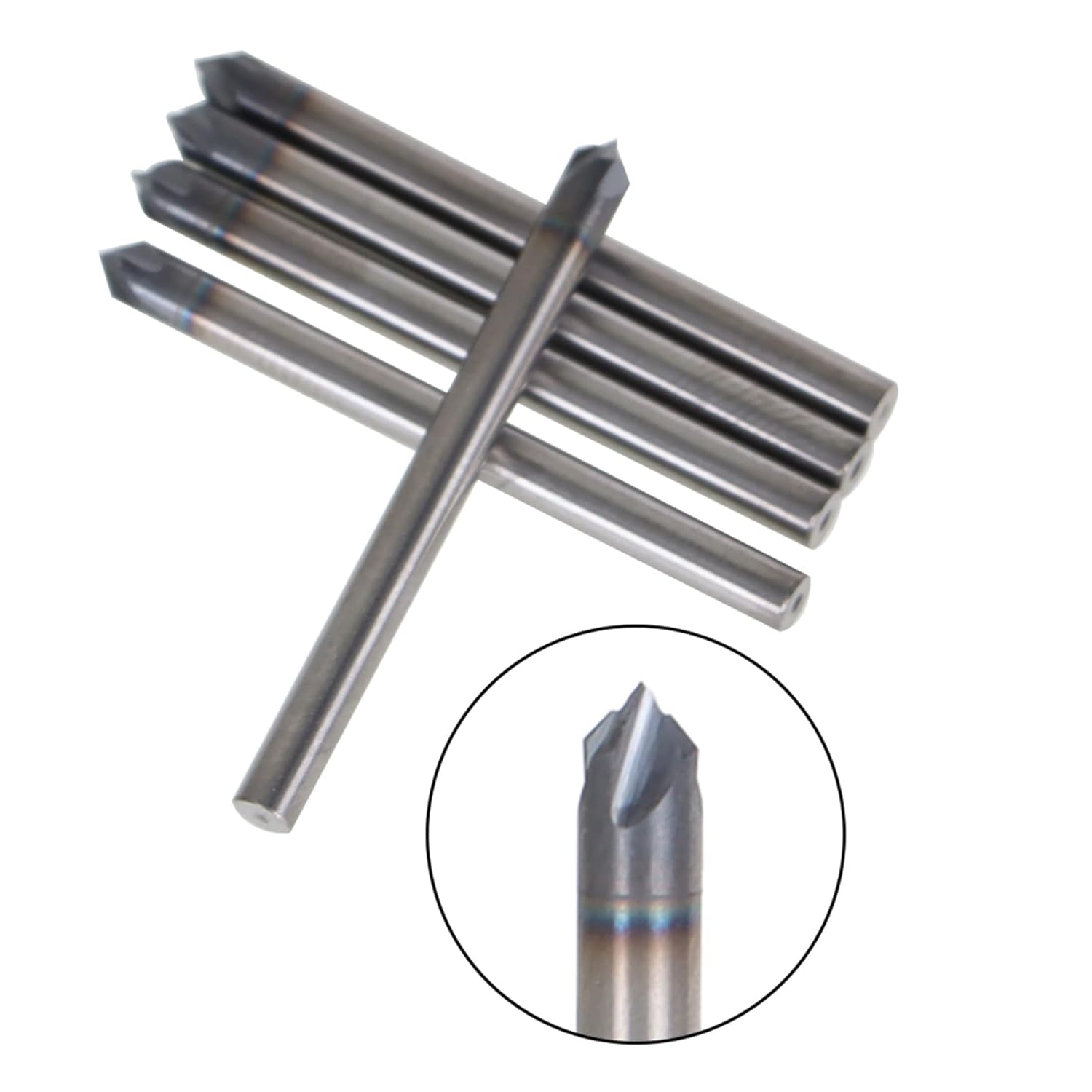 1/8 Inch 4 Flute Carbide End Mill 90 Degree Chamfer 1-1/2 Inch Overall Length x 1/8 Inch Shank Diameter Suitable for Aluminum Cutting Non Ferrous Metal Up Cutting 5 Pieces