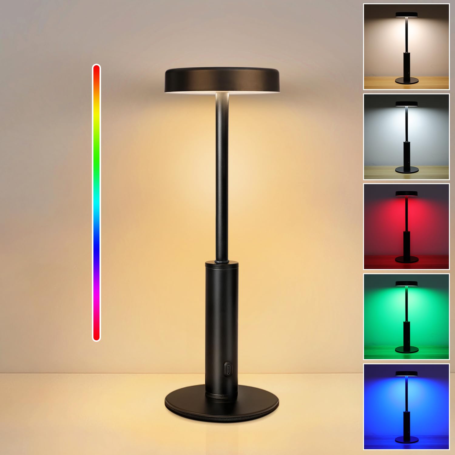 Befurglor Rechargeable Table Lamp Built-in Battery, Cordless Bedside Lamp Battery Operated, Dimmable 3 CCT & RGB 7 Color, Touch Desk Lamp for Bedroom, Living Room, Dining Room, Restaurant