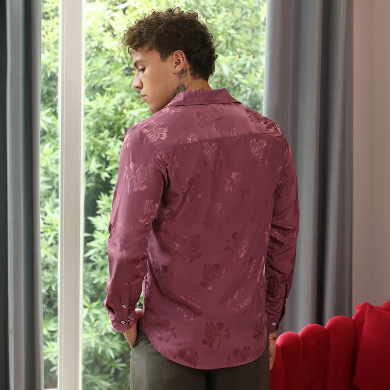 Image of CAHOOT Men's Hexagon-Lined Shirt | Casual Wear | Spread Collar | Long Sleeve | Button Closure | Shirt Crafted with Comfort Fit for Everyday Wear