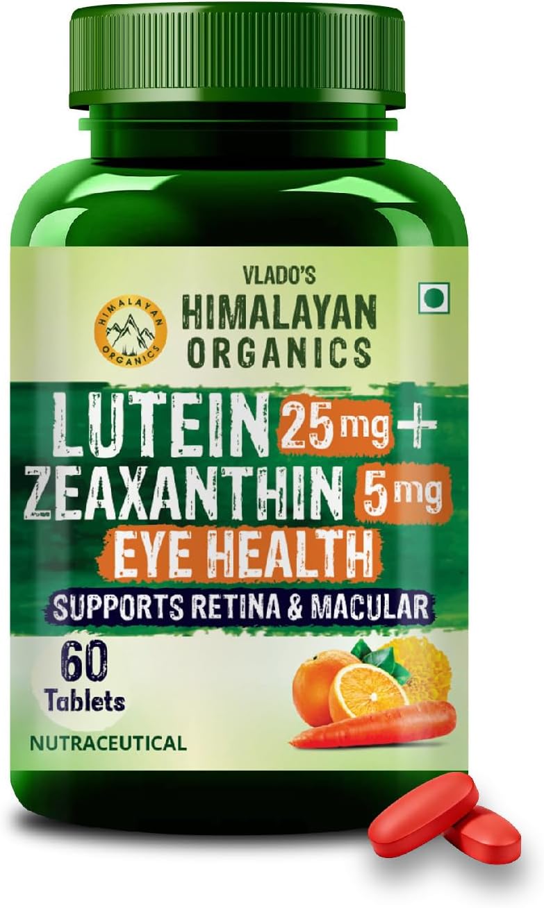 Vlado's Himalayan Organics Plant Based Eye Care Lutein and Zeaxanthin Supplement to Improve Vision, Blue Light & Digital Guard (Lutemax 2020, Orange Extract, Carrot Extract) - 60 Veg Tablets