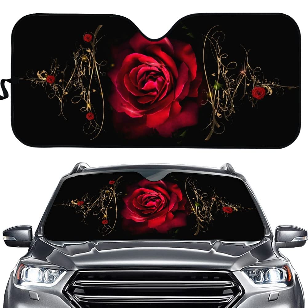 Enthusiasm Car Sun Shade for Windshield Red Rose Car Front Window Sunshade Sun Visor Sunshield Lightweight Sun and Heat Reflector Universal Accordion Folding Auto Sunshade for Women Men