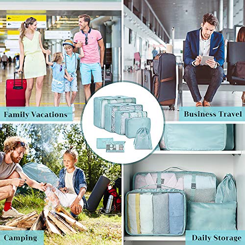 Packing Cubes for Travel-7Pcs Travel Cubes Set Foldable Suitcase Organizer Lightweight Luggage Storage Bags (Blue)