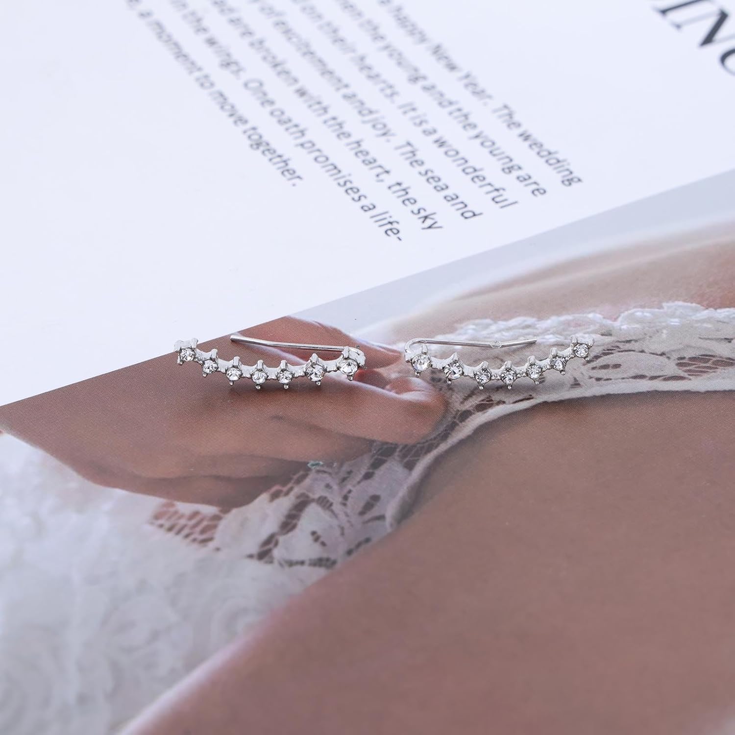 Boho Crystal Ear Climber Earrings Rhinestone Crawler Stud Earrings Silver Cz Climbing Earrings Vintage Cluster Cz Earrings Jewelry for Women - Image 6