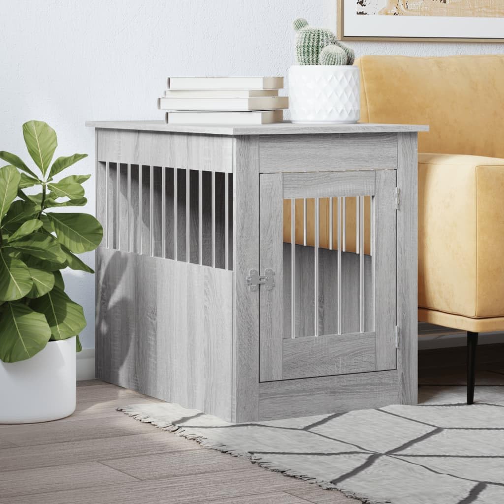 LAPOOH Dog Crate Furniture Grey Sonoma 55x80x68 cm Engineered Wood,Basic Dog Crate,Dog Crate Furniture,Dog House-838328