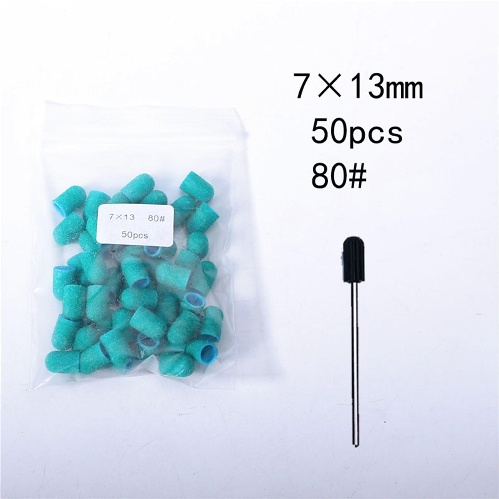 Tambores de Lijado 50 Uds tapas verdes broca de goma for uñas pulido arte giratorio eliminar rebabas herramienta accesorio for manicura pedicura(16x25mm-80)