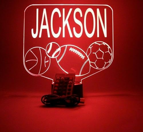 Miniatura 9 de Sports Array - Balón de fútbol, béisbol, fútbol, baloncesto con nombre personalizado, lámpara de luz nocturna con nombre personalizado, lámpara de