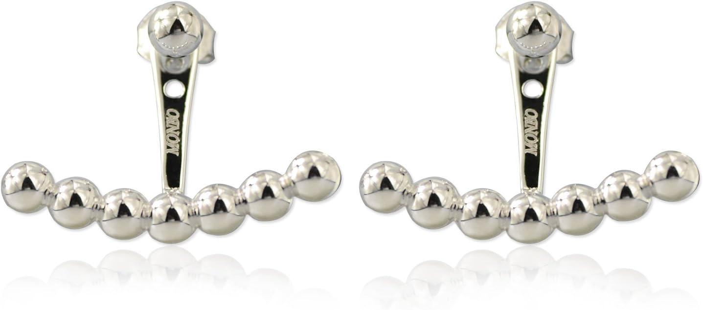 MONBO Sterling Silver Ear Jackets Earrings Chic Bead Ball Stud Ear Jackets Swing Front Back 2 in 1 Earring Cuff Set for Birthday Graduation Party Women Girl